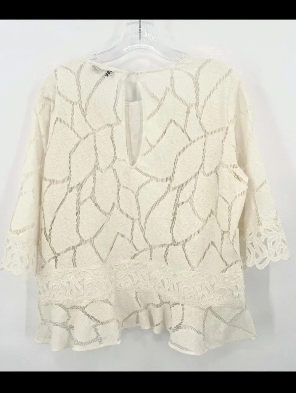 IRO Esperia Lace Top 3/4 Sleeve Cotton French Made in Portugal size 36 sz Small